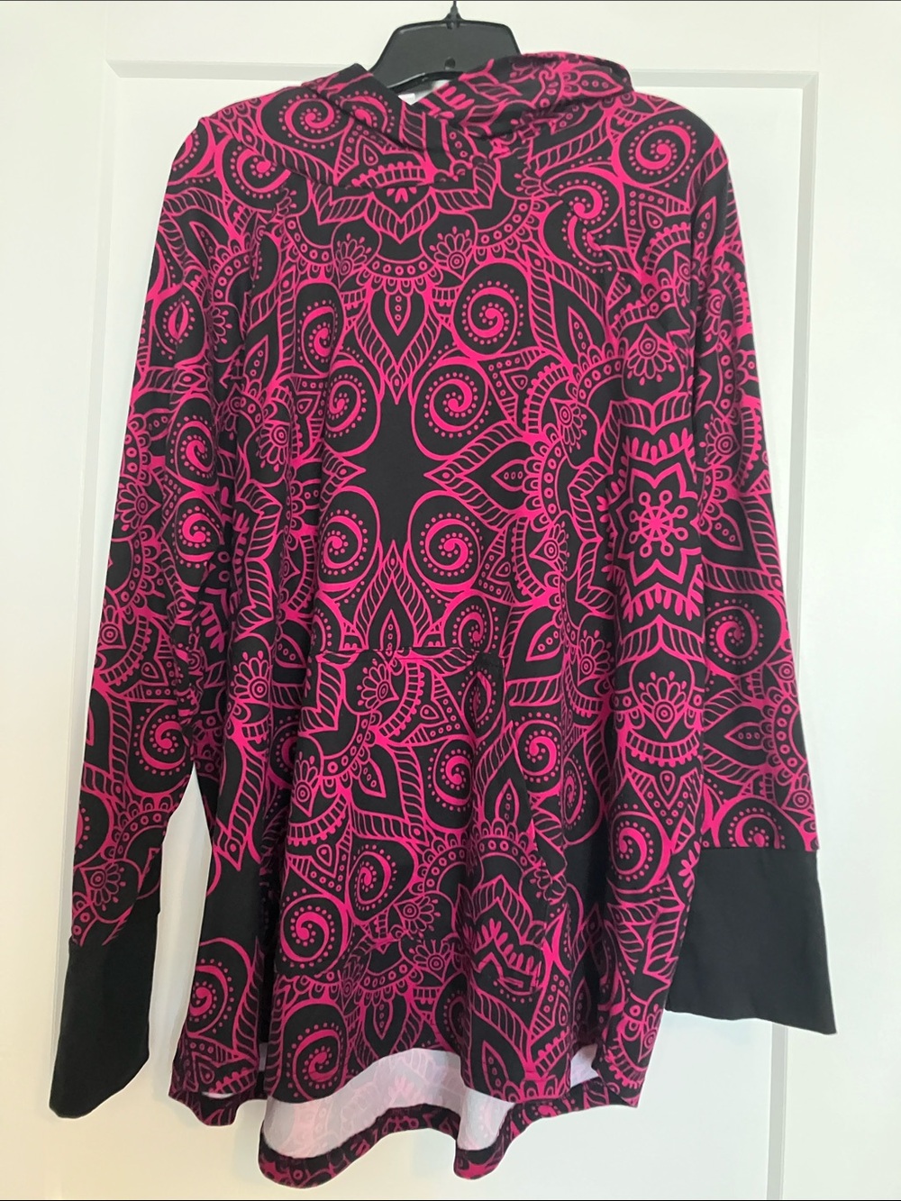 LuLaRoe Amber Black and Hot Pink Printed Hooded Long-Sleeve Top